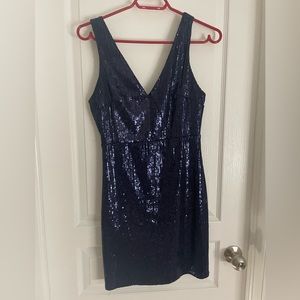 Sequin v-neck navy blue mini dress size S